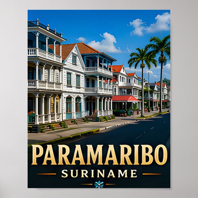 Paramaribo Koloniale Uferpromenade und tropisches  Poster (Vorne)