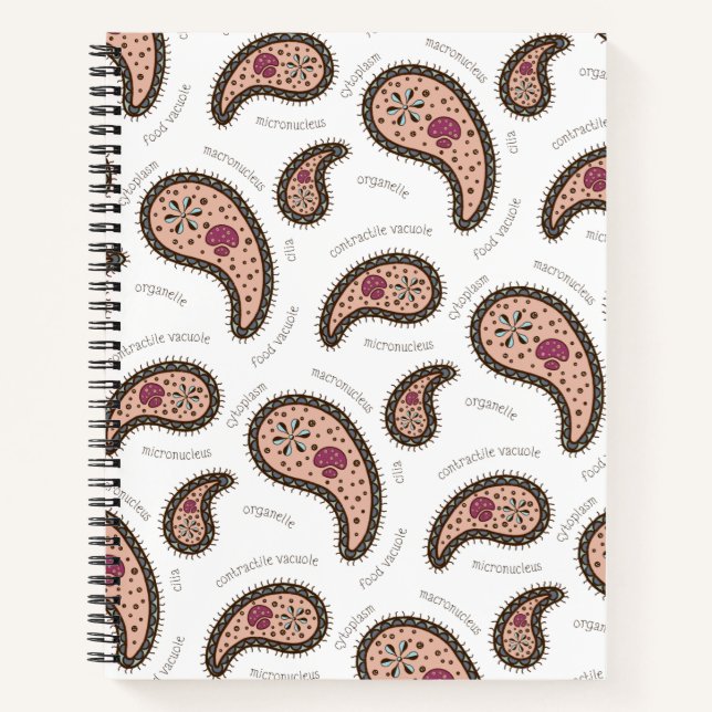 Paramecia Paisley Anpassbare Biologie Weiß Notizbuch (Vorderseite)