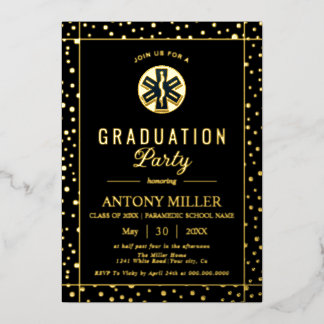 Paramedic Class Of 2026 gold confetti graduation Folieneinladung