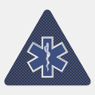 Paramedic des Lebens auf dem blauen Kohlenstoff-Fa Dreieckiger Aufkleber