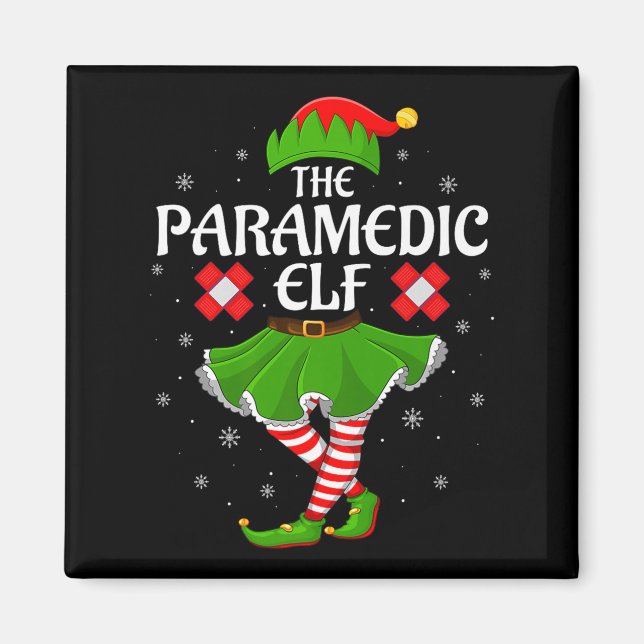 Paramedic Elf Christmas Family Girls Women Elf Squ Magnet (Vorne)