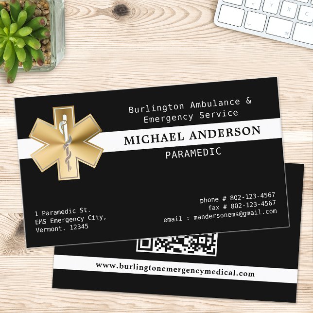 Paramedic EMS EMT Gold Ambulance Logo QR Code Visitenkarte (Von Creator hochgeladen)