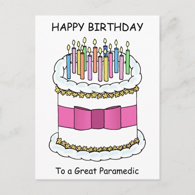 Paramedic Happy Birthday Cartoon Cake Postkarte (Vorderseite)