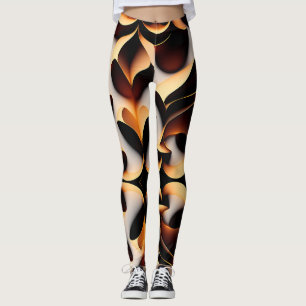 Parametric 3D Blume Gold Modernes Mosaikmuster Leggings