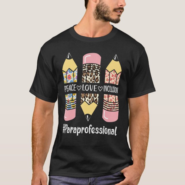 Paraprofessional Peace Love Inclusion Leopard Para T-Shirt (Vorderseite)