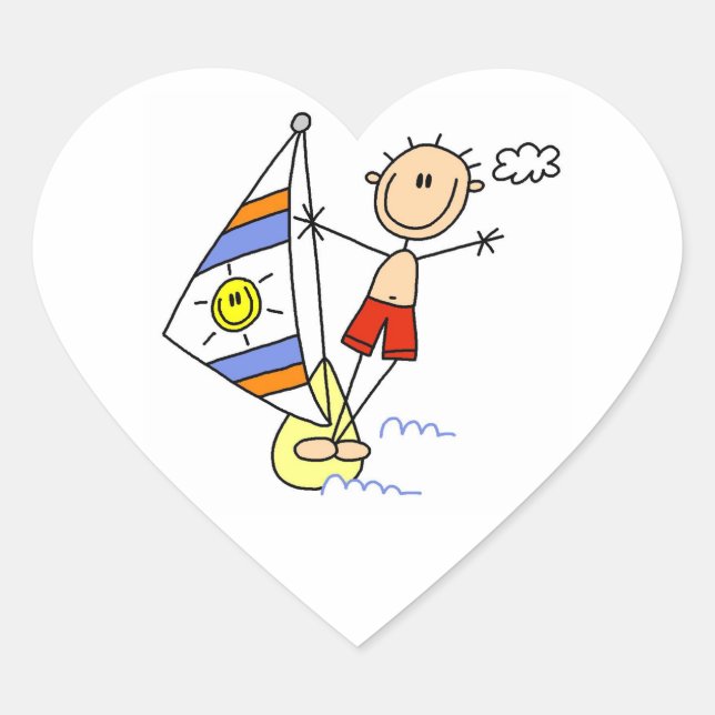 Parasailing-Strichmännchen Herz-Aufkleber (Vorderseite)