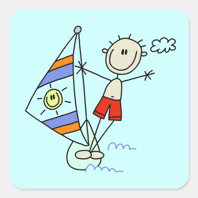 Parasailing-Strichmännchen Quadratischer Aufkleber (Vorderseite)