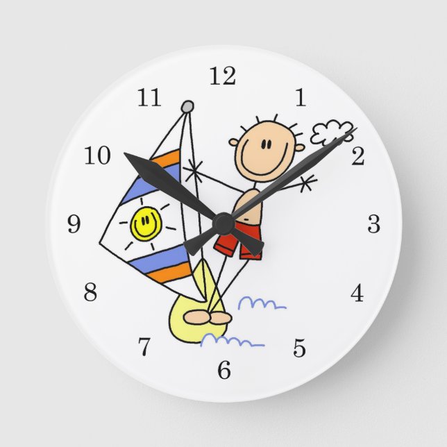 Parasailing-Strichmännchen Runde Wanduhr (Vorderseite)