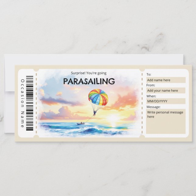 Parasailing-Ticket-Geschenkgutschein Einladung (Vorderseite)