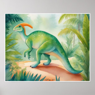 Parasauralophus Watercolor Dinosaurier Nursey Art Poster