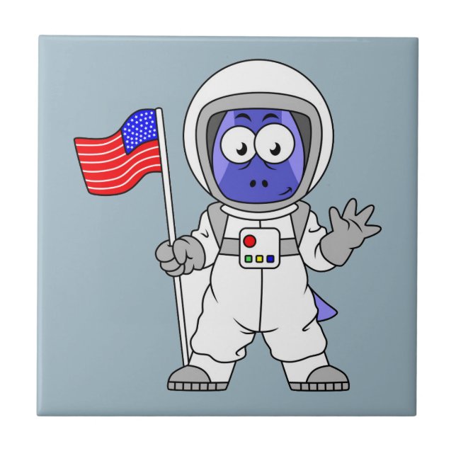 Parasaurolophus Astronautin mit amerikanischer Fla Fliese (Vorderseite)