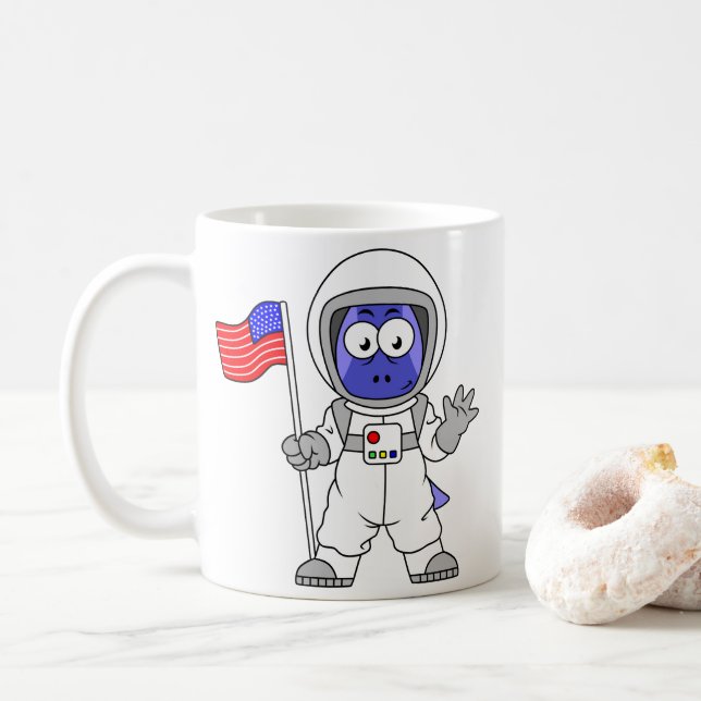 Parasaurolophus Astronautin mit amerikanischer Fla Kaffeetasse (Mit Donut)