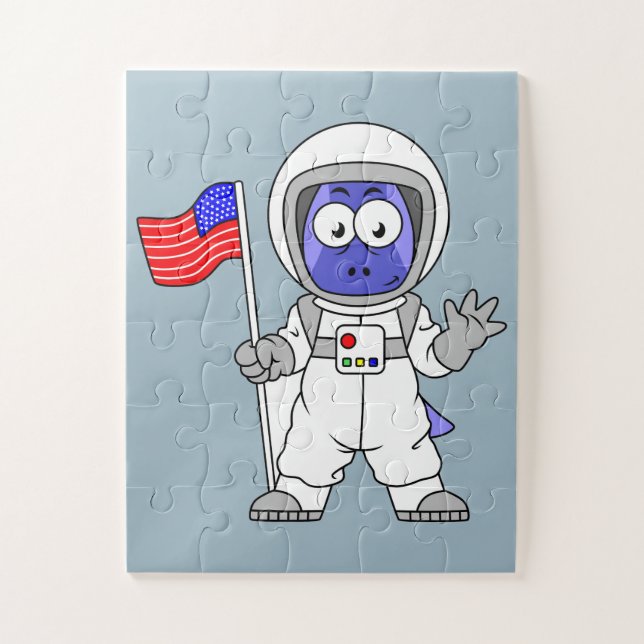 Parasaurolophus Astronautin mit amerikanischer Fla Puzzle (Vertikal)