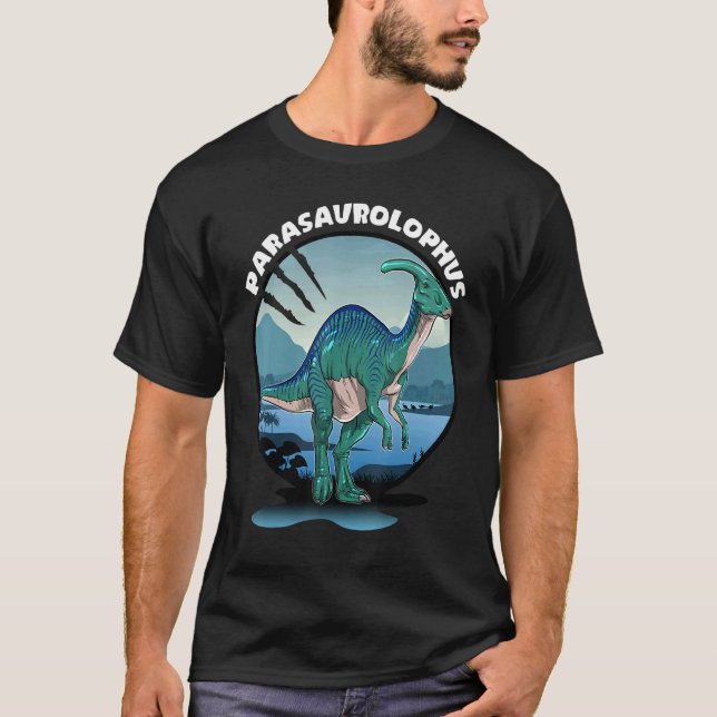 Parasaurolophus Dinosaurier mit Hintergrund T-Shirt (Vorderseite)