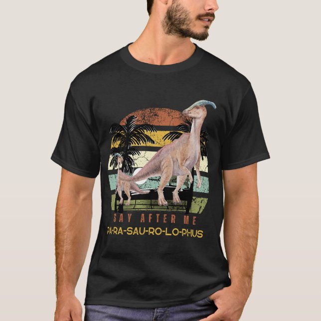 Parasaurolophus Dinosaurier Retro Vintag Sunset T-Shirt (Vorderseite)