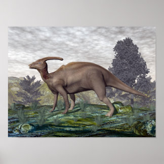 Parasaurolophus-Dinosaurier unter Gingko-Bäumen Poster