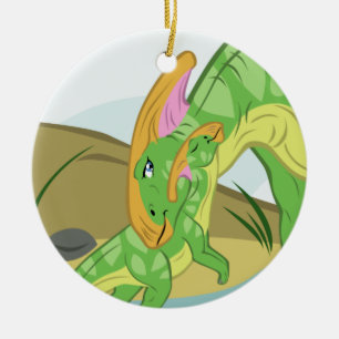 Parasaurolophus Mama und Baby Keramikornament