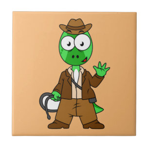 Parasaurolophus, verkleidet als Indiana Jones. Fliese