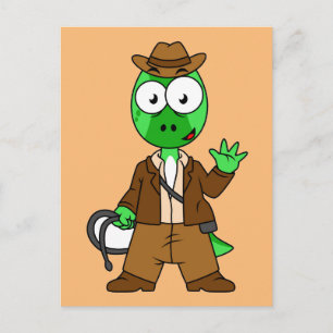 Parasaurolophus, verkleidet als Indiana Jones. Postkarte