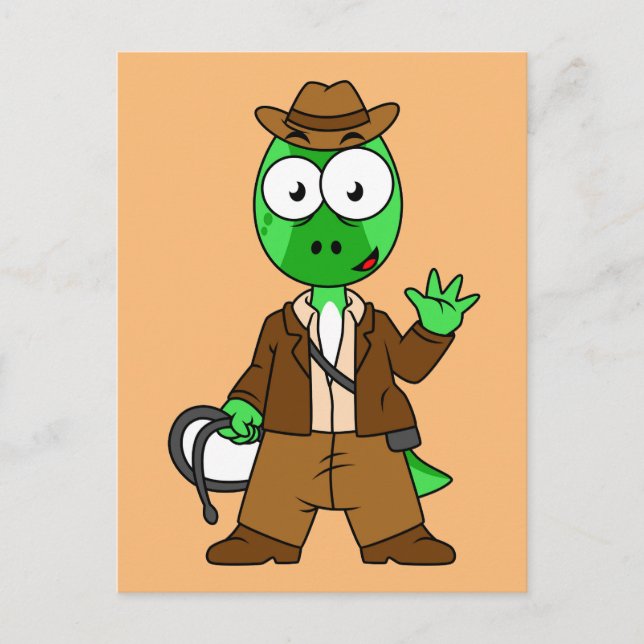 Parasaurolophus, verkleidet als Indiana Jones. Postkarte (Vorderseite)