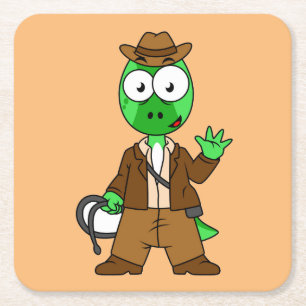 Parasaurolophus, verkleidet als Indiana Jones. Rechteckiger Pappuntersetzer