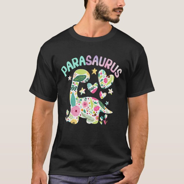 Parasaurus Watercolor Floral Paraeducator Dinosaur T-Shirt (Vorderseite)