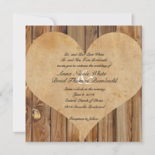 Parchment Heart Wood Country Hochzeit Einladung