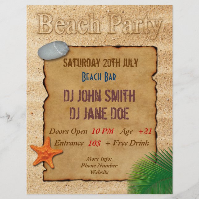 Parchment on Sand - Beach Party Event Flyer (Vorne)