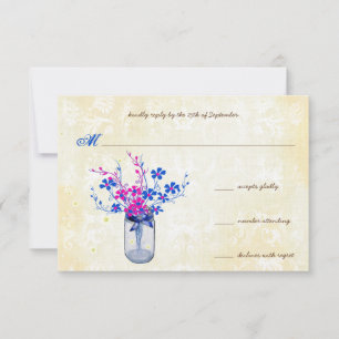Parchment Pink und Navy Wild Blume Mason Jar RSVP Karte