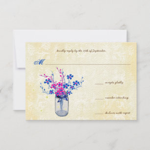Parchment Pink und Navy Wild Blume Mason Jar RSVP Karte