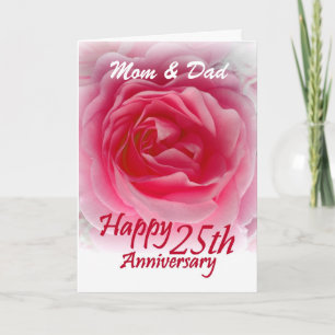 PARENTS - 25th Wedding Anniversary with Pink Rose Karte