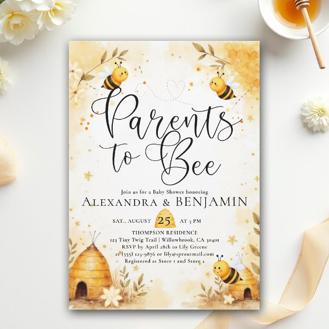 Parents Bee Summer Honey Floral Coed Baby Shower Einladung (parents to bee baby shower theme invitation spring summer little honey watercolor elegant floral)