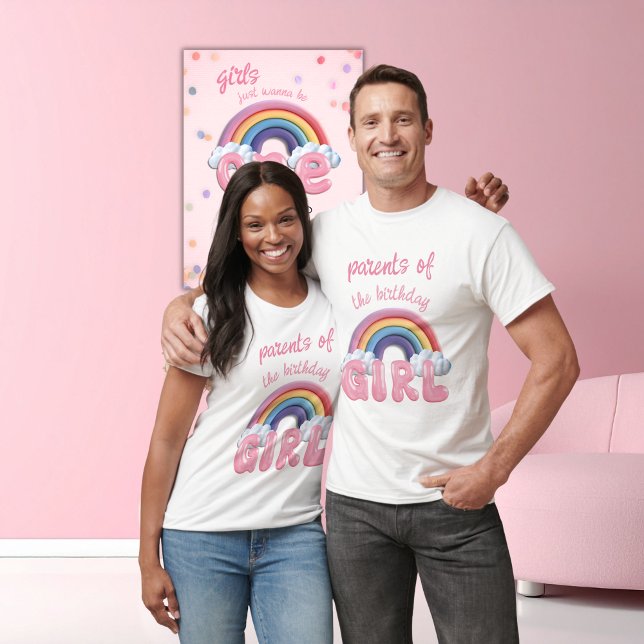 Parents Birthday Girl Rainbow First Birthday T-Shirt (Von Creator hochgeladen)