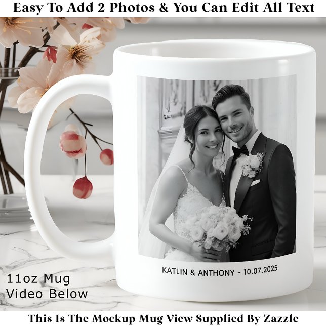Parents & Couple Minimalist Two Photo Wedding Kaffeetasse (Von Creator hochgeladen)