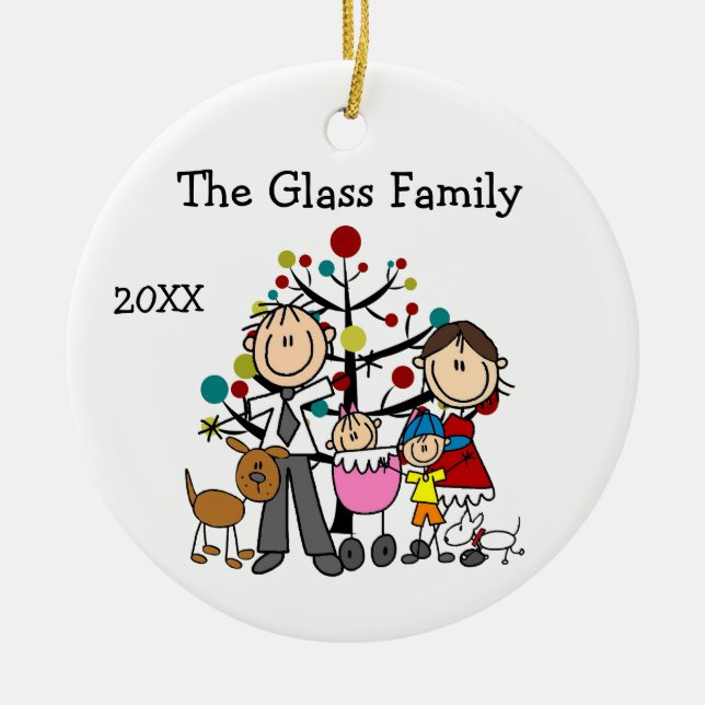 Parents, Small Boy, Baby Girl, Two Dogs Keramik Ornament (Vorne)