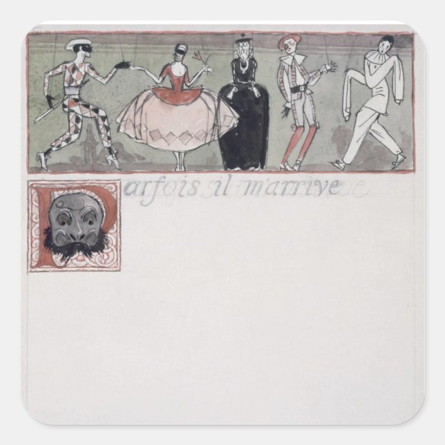 "Parfois il m'arrival" (Tinte und w/c auf Papier) Quadratischer Aufkleber (Vorderseite)