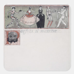 "Parfois IL m'arrive" (Tinte und w/c auf Papier) Quadratischer Aufkleber