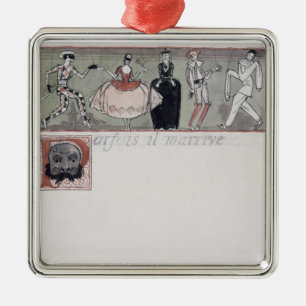 "Parfois IL m'arrive" (Tinte und w/c auf Papier) Silbernes Ornament