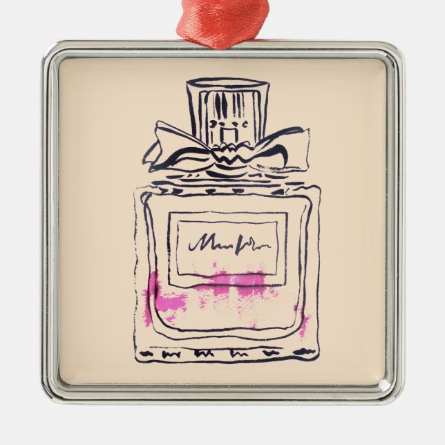 Parfüm Flasche Mode Aquarell Illustration Silbernes Ornament (Vorne)