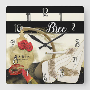 Parfüm Parfum Rosen Absätze & Lippenstift Quadratische Wanduhr