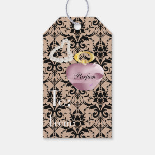 Parfum & Perlen Taupe & Black Damask Geschenk Tag Geschenkanhänger