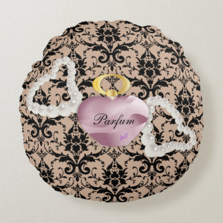 Parfum & Perlen Taupe Damask Rundkissen Rundes Kissen