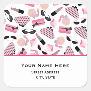 Parfüm-Purses und Lipstick-Adressenaufkleber Quadratischer Aufkleber