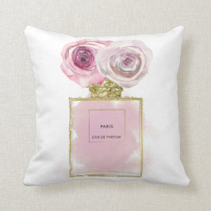 Parfümflasche Blumenmode Rosa Rosen Gold Glamour Kissen