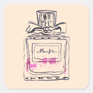 Parfümflasche Mode-Wasserfarben-Illustration Quadratischer Aufkleber