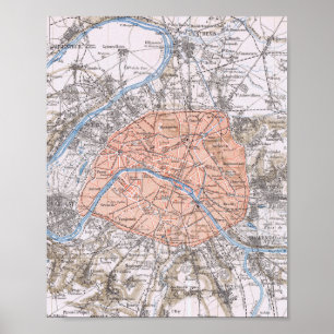 Parijs, frankrijk, antieke kaart 1895 poster