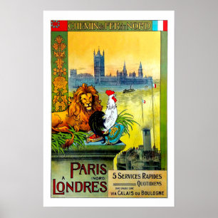 Paris a London, Chemin de Fer du Nord, Travel Poster