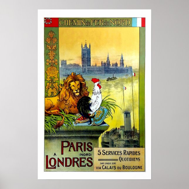 Paris a London, Chemin de Fer du Nord, Travel Poster (Vorne)