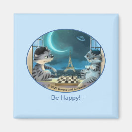 Paris am Night Square Magnet 2 Zoll - Happy
