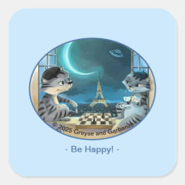 Paris am Night Square Stickers - Happy